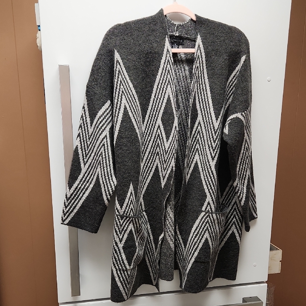 Joan Vass New York Gray Cardigan With 2 Front Pockets - Size 1X - Picture 1 of 11